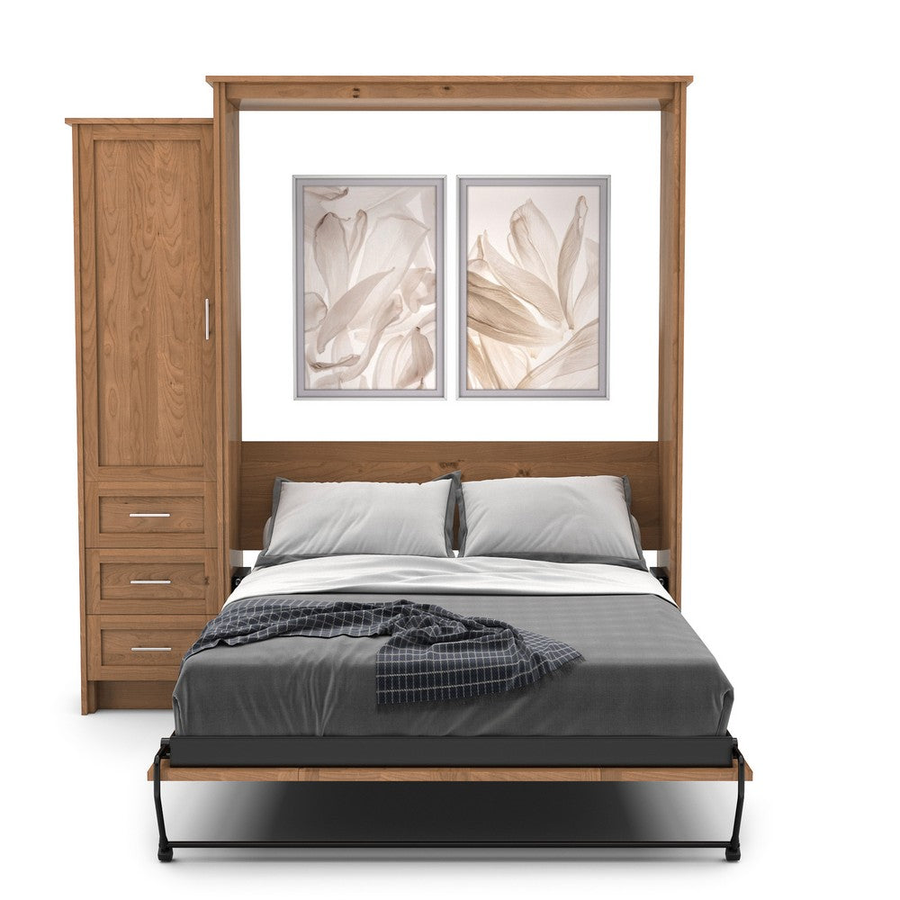 Full Size Murphy Bed - Left Cabinet, Shaker Style, Brushed Nickel Pulls