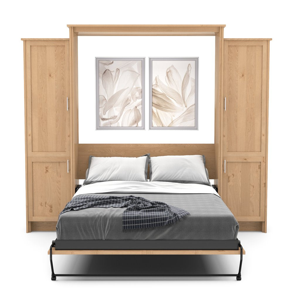 King Size Murphy Bed - Left & Right Cabinet, Shaker Style, Brushed Nickel Pulls - Murphy Door