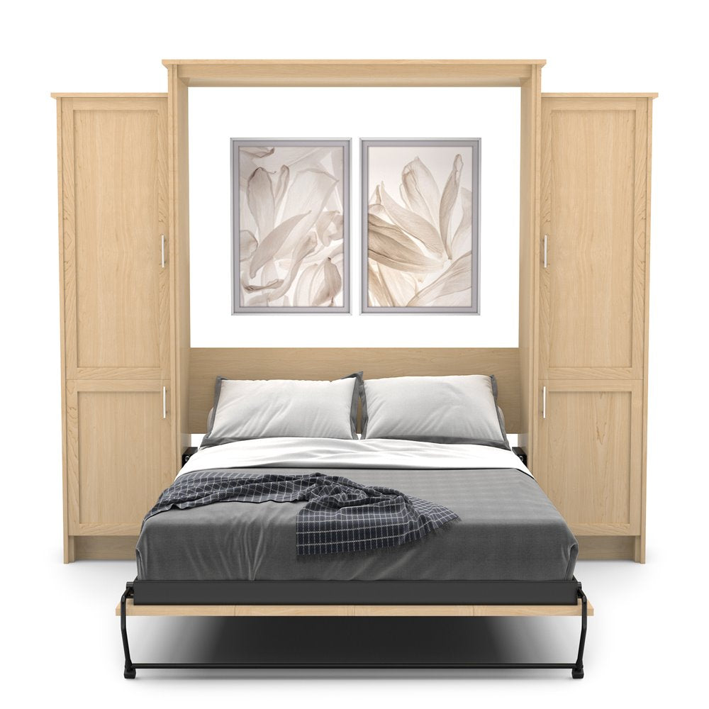 Full Size Murphy Bed - Left & Right Cabinet, Shaker Style, Brushed Nickel Pulls - Murphy Door