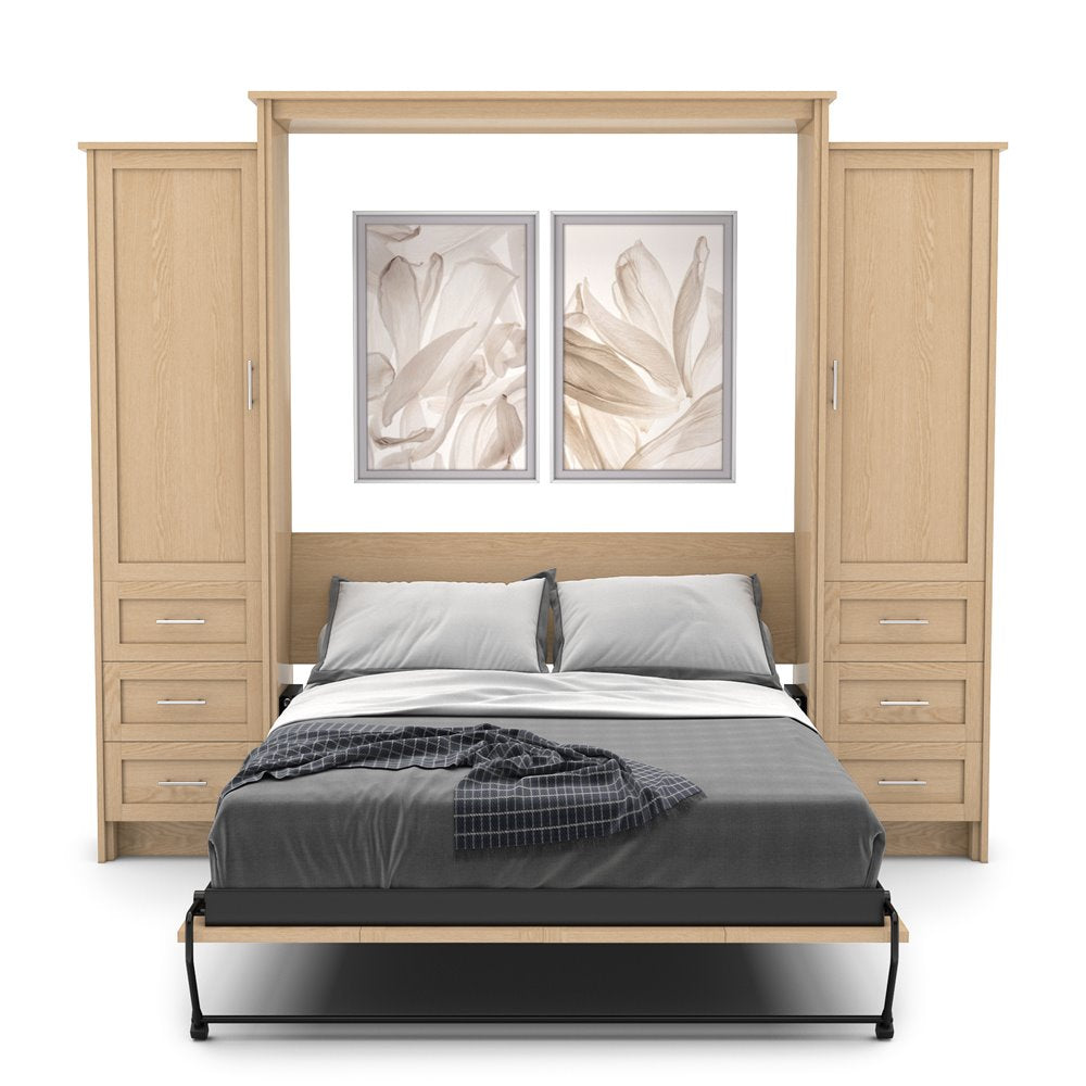 Full Size Murphy Bed - Left & Right Cabinet, Shaker Style, Brushed Nickel Pulls - Murphy Door