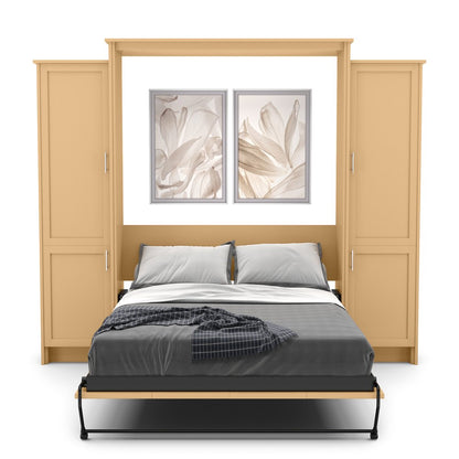 Twin Size Murphy Bed - Left & Right Cabinet, Shaker Style, Brushed Nickel Pulls - Murphy Door