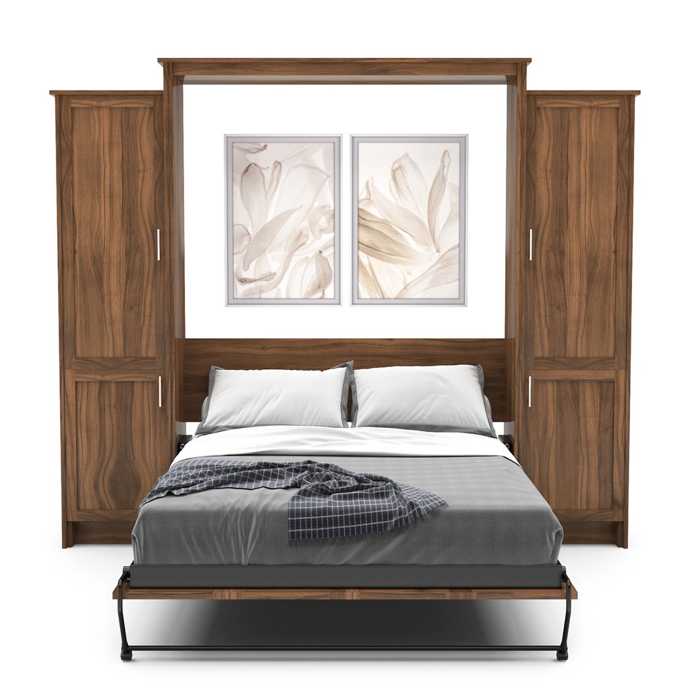 King Size Murphy Bed - Left & Right Cabinet, Shaker Style, Brushed Nickel Pulls - Murphy Door