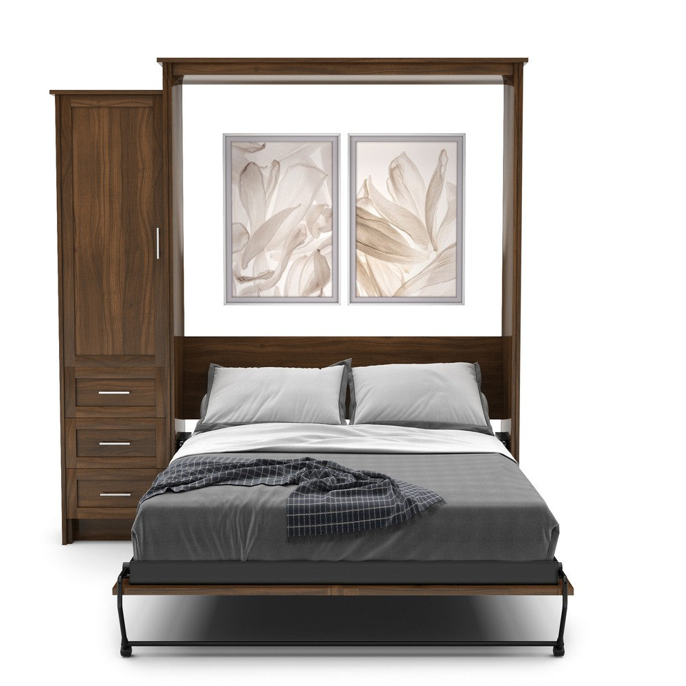 Full Size Murphy Bed - Left Cabinet, Shaker Style, Brushed Nickel Pulls