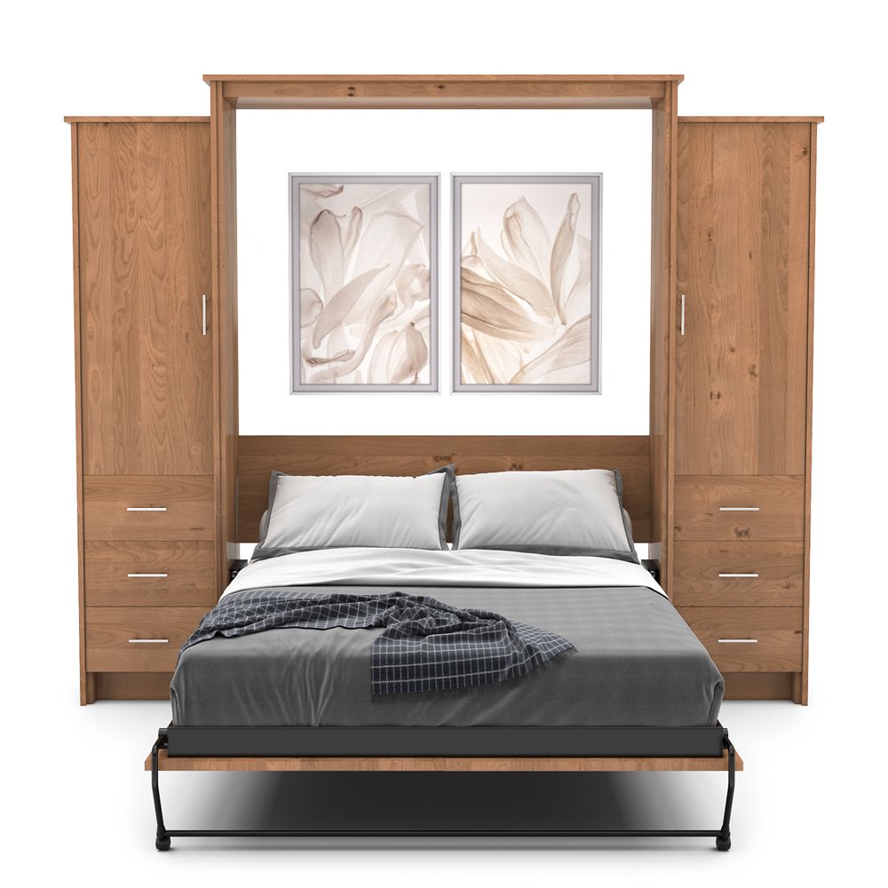 Full Size Murphy Bed - Left & Right Cabinet, Slab Style, Brushed Nickel Pulls - Murphy Door