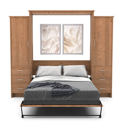 Full Size Murphy Bed - Left & Right Cabinet, Slab Style, Brushed Nickel Pulls - Murphy Door