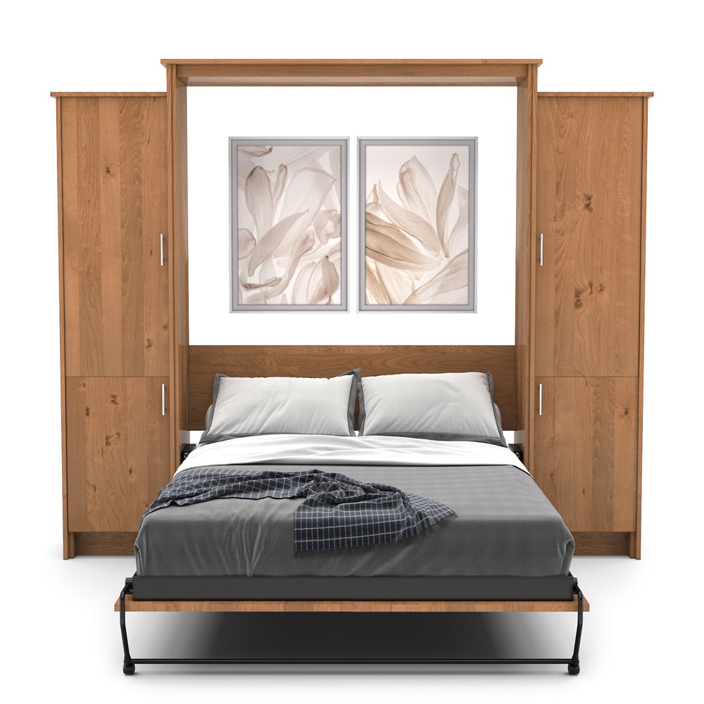 Full Size Murphy Bed - Left & Right Cabinet, Slab Style, Brushed Nickel Pulls - Murphy Door
