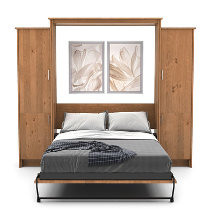 Full Size Murphy Bed - Left & Right Cabinet, Slab Style, Brushed Nickel Pulls - Murphy Door