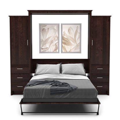 Full Size Murphy Bed - Left & Right Cabinet, Slab Style, Brushed Nickel Pulls - Murphy Door