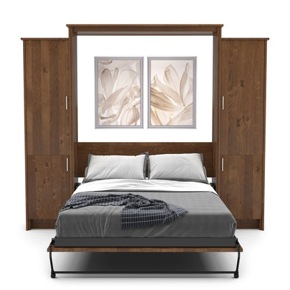 Full Size Murphy Bed - Left & Right Cabinet, Slab Style, Brushed Nickel Pulls - Murphy Door