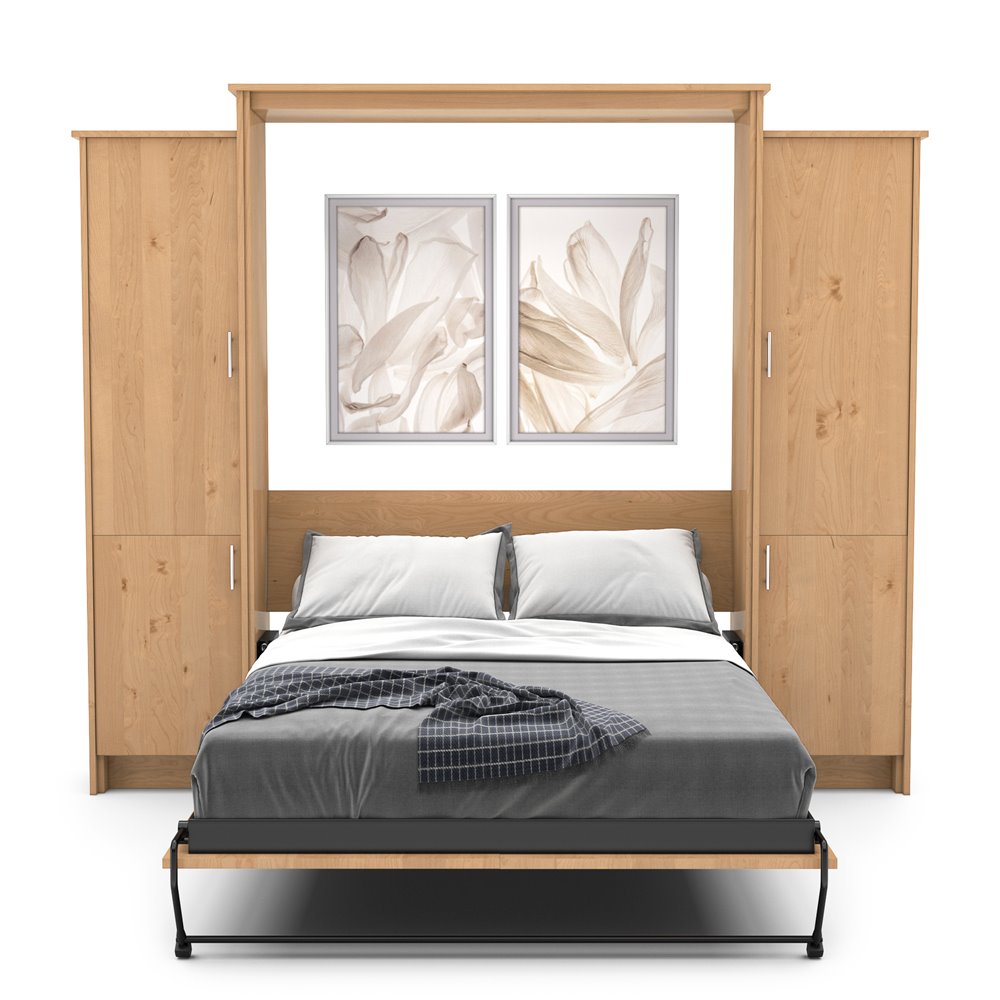 Full Size Murphy Bed - Left & Right Cabinet, Slab Style, Brushed Nickel Pulls - Murphy Door