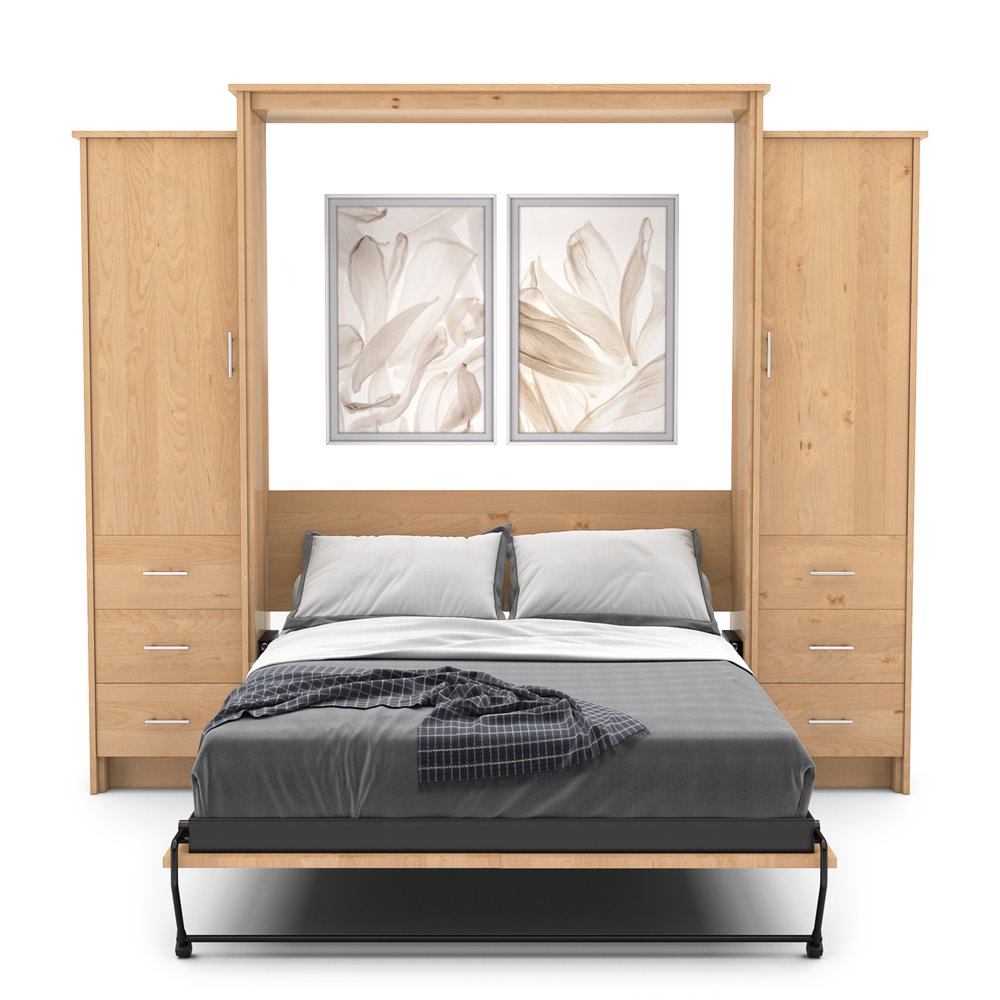 Full Size Murphy Bed - Left & Right Cabinet, Slab Style, Brushed Nickel Pulls - Murphy Door