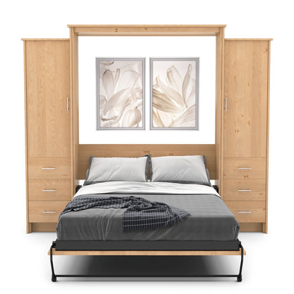 Full Size Murphy Bed - Left & Right Cabinet, Slab Style, Brushed Nickel Pulls - Murphy Door