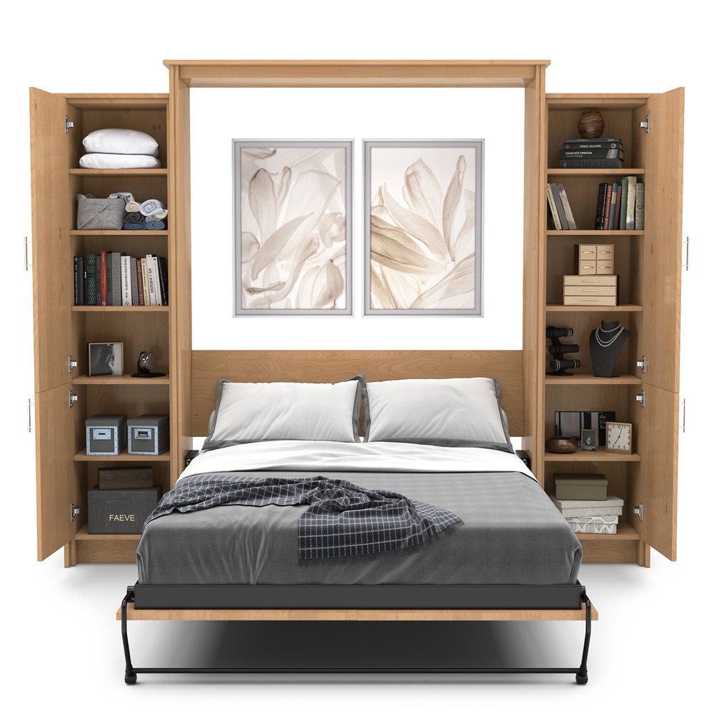Full Size Murphy Bed - Left & Right Cabinet, Slab Style, Brushed Nickel Pulls - Murphy Door