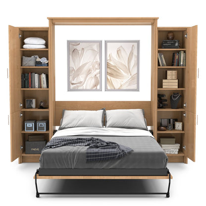 Full Size Murphy Bed - Left & Right Cabinet, Slab Style, Brushed Nickel Pulls - Murphy Door