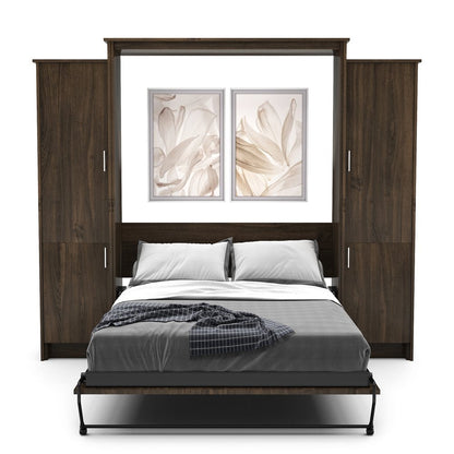 Full Size Murphy Bed - Left & Right Cabinet, Slab Style, Brushed Nickel Pulls - Murphy Door