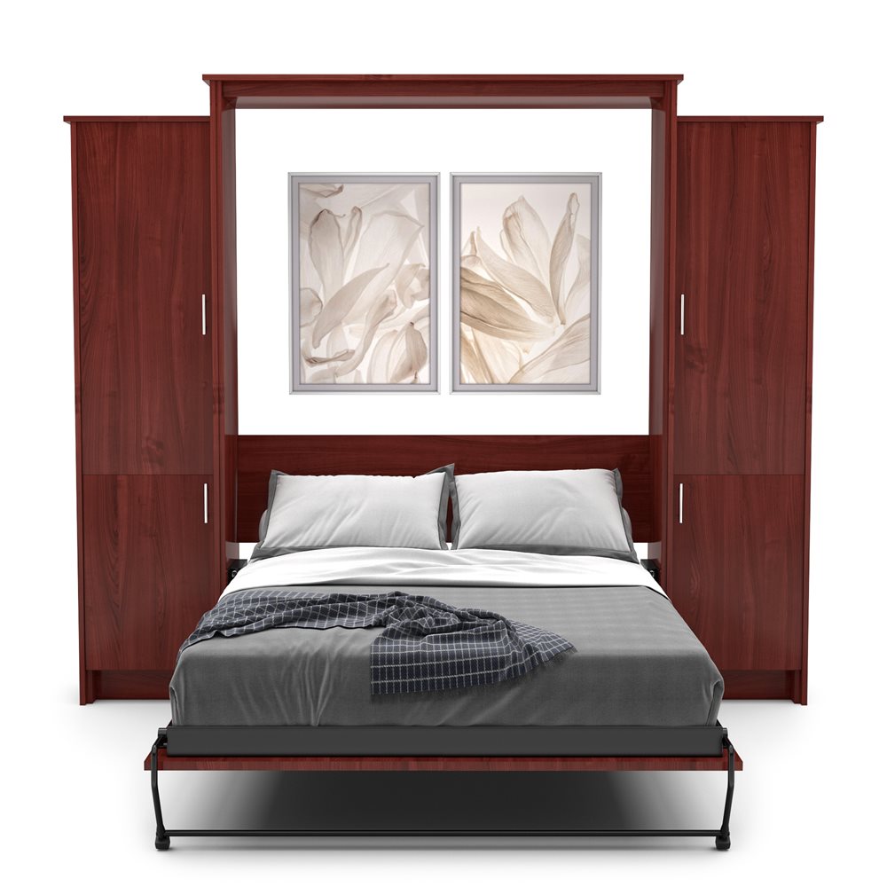 Full Size Murphy Bed - Left & Right Cabinet, Slab Style, Brushed Nickel Pulls - Murphy Door
