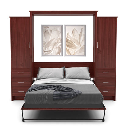 Full Size Murphy Bed - Left & Right Cabinet, Slab Style, Brushed Nickel Pulls - Murphy Door