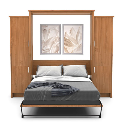 Full Size Murphy Bed - Left & Right Cabinet, Slab Style, Brushed Nickel Pulls - Murphy Door