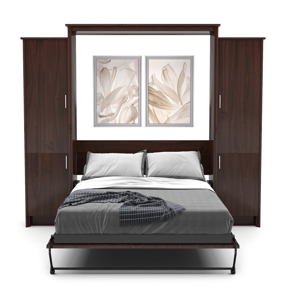 Full Size Murphy Bed - Left & Right Cabinet, Slab Style, Brushed Nickel Pulls - Murphy Door