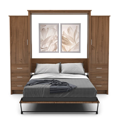 Full Size Murphy Bed - Left & Right Cabinet, Slab Style, Brushed Nickel Pulls - Murphy Door