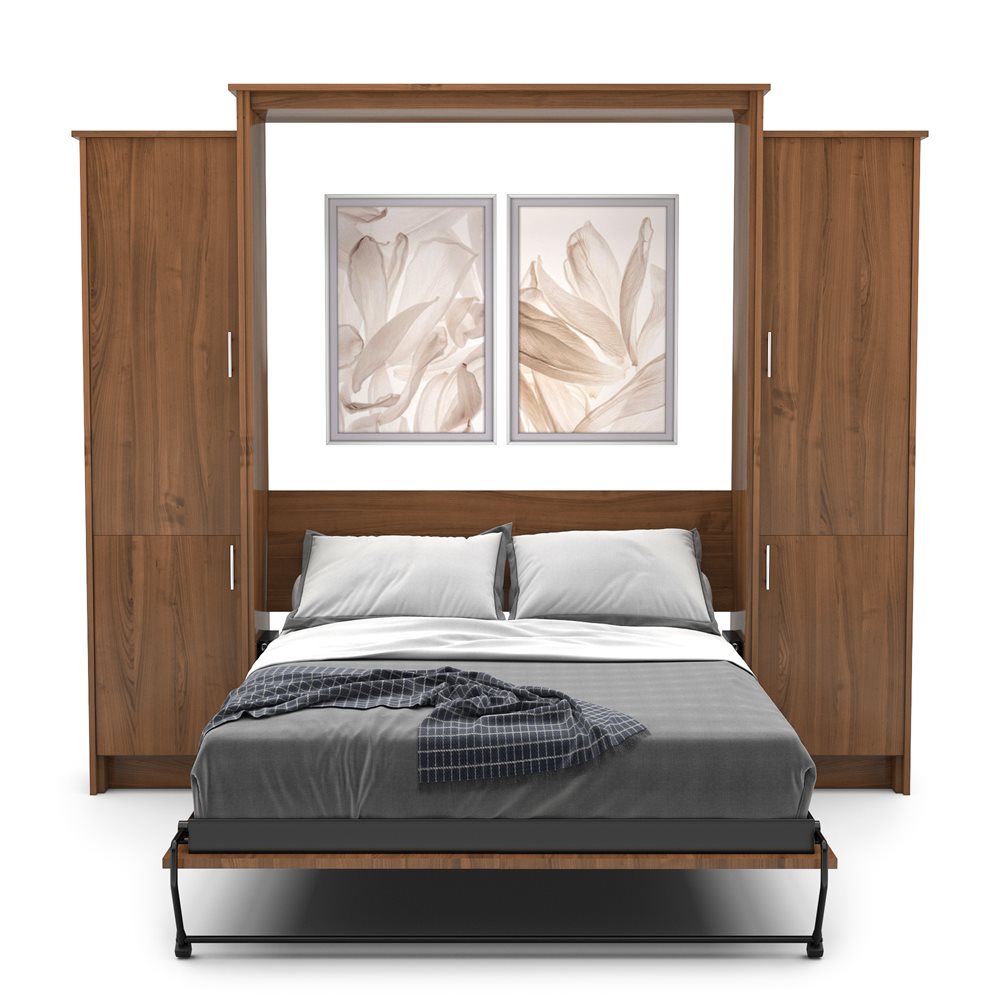 Full Size Murphy Bed - Left & Right Cabinet, Slab Style, Brushed Nickel Pulls - Murphy Door