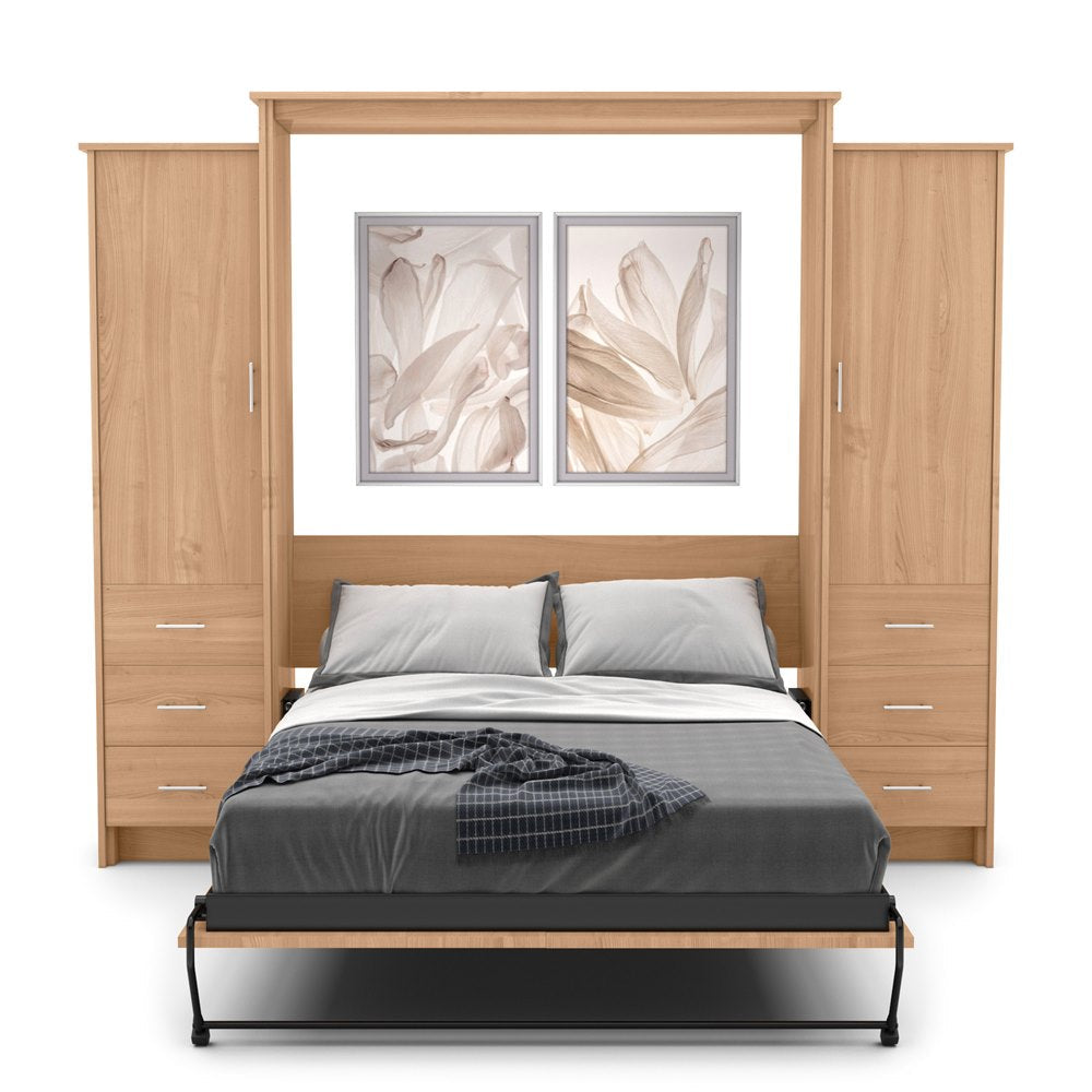 Full Size Murphy Bed - Left & Right Cabinet, Slab Style, Brushed Nickel Pulls - Murphy Door