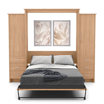 Full Size Murphy Bed - Left & Right Cabinet, Slab Style, Brushed Nickel Pulls - Murphy Door