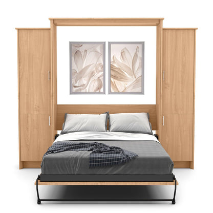 Full Size Murphy Bed - Left & Right Cabinet, Slab Style, Brushed Nickel Pulls - Murphy Door