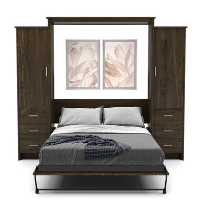 Full Size Murphy Bed - Left & Right Cabinet, Slab Style, Brushed Nickel Pulls - Murphy Door