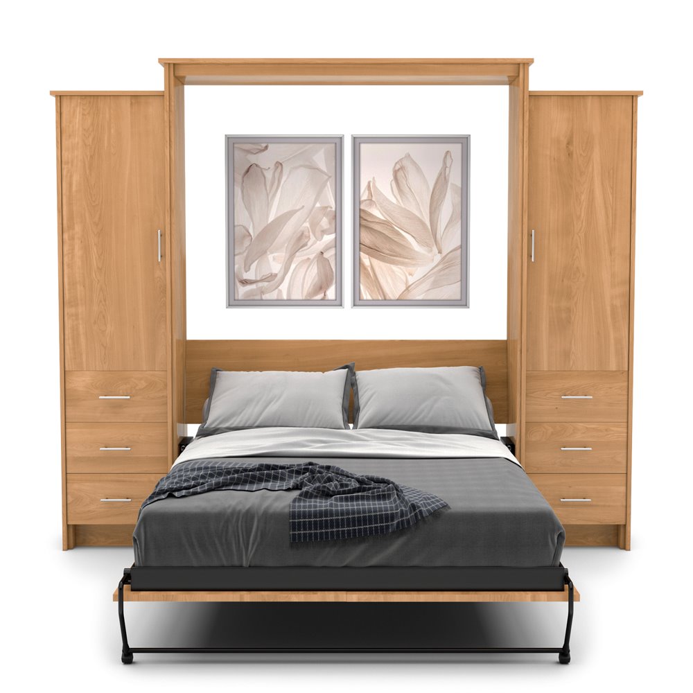 Full Size Murphy Bed - Left & Right Cabinet, Slab Style, Brushed Nickel Pulls - Murphy Door