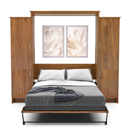 Full Size Murphy Bed - Left & Right Cabinet, Slab Style, Brushed Nickel Pulls - Murphy Door