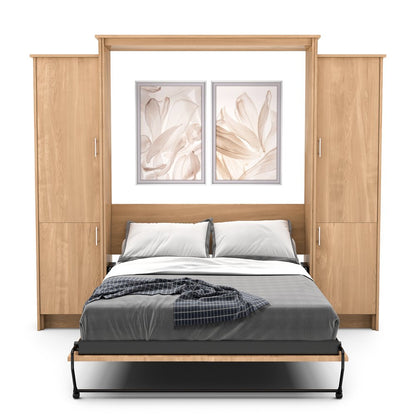 Full Size Murphy Bed - Left & Right Cabinet, Slab Style, Brushed Nickel Pulls - Murphy Door