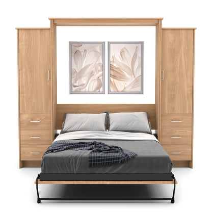 Full Size Murphy Bed - Left & Right Cabinet, Slab Style, Brushed Nickel Pulls - Murphy Door