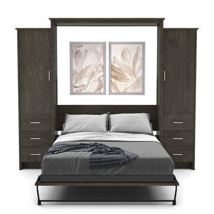 Full Size Murphy Bed - Left & Right Cabinet, Slab Style, Brushed Nickel Pulls - Murphy Door
