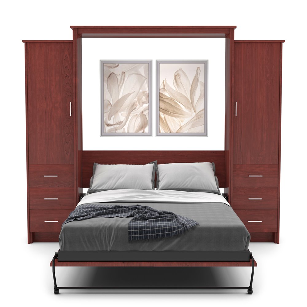 Full Size Murphy Bed - Left & Right Cabinet, Slab Style, Brushed Nickel Pulls - Murphy Door