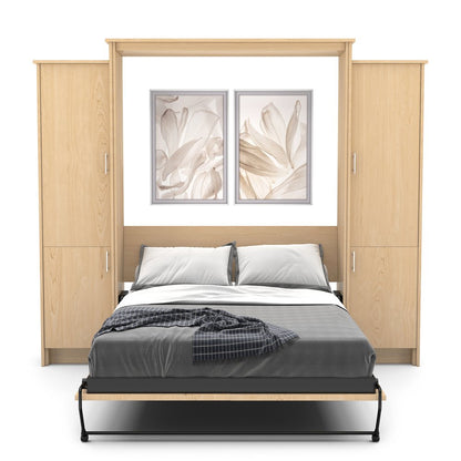 Full Size Murphy Bed - Left & Right Cabinet, Slab Style, Brushed Nickel Pulls - Murphy Door