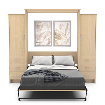 Full Size Murphy Bed - Left & Right Cabinet, Slab Style, Brushed Nickel Pulls - Murphy Door