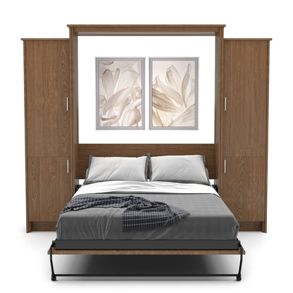 Full Size Murphy Bed - Left & Right Cabinet, Slab Style, Brushed Nickel Pulls - Murphy Door