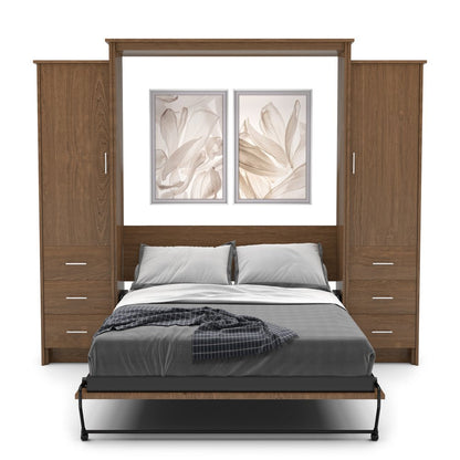 Full Size Murphy Bed - Left & Right Cabinet, Slab Style, Brushed Nickel Pulls - Murphy Door