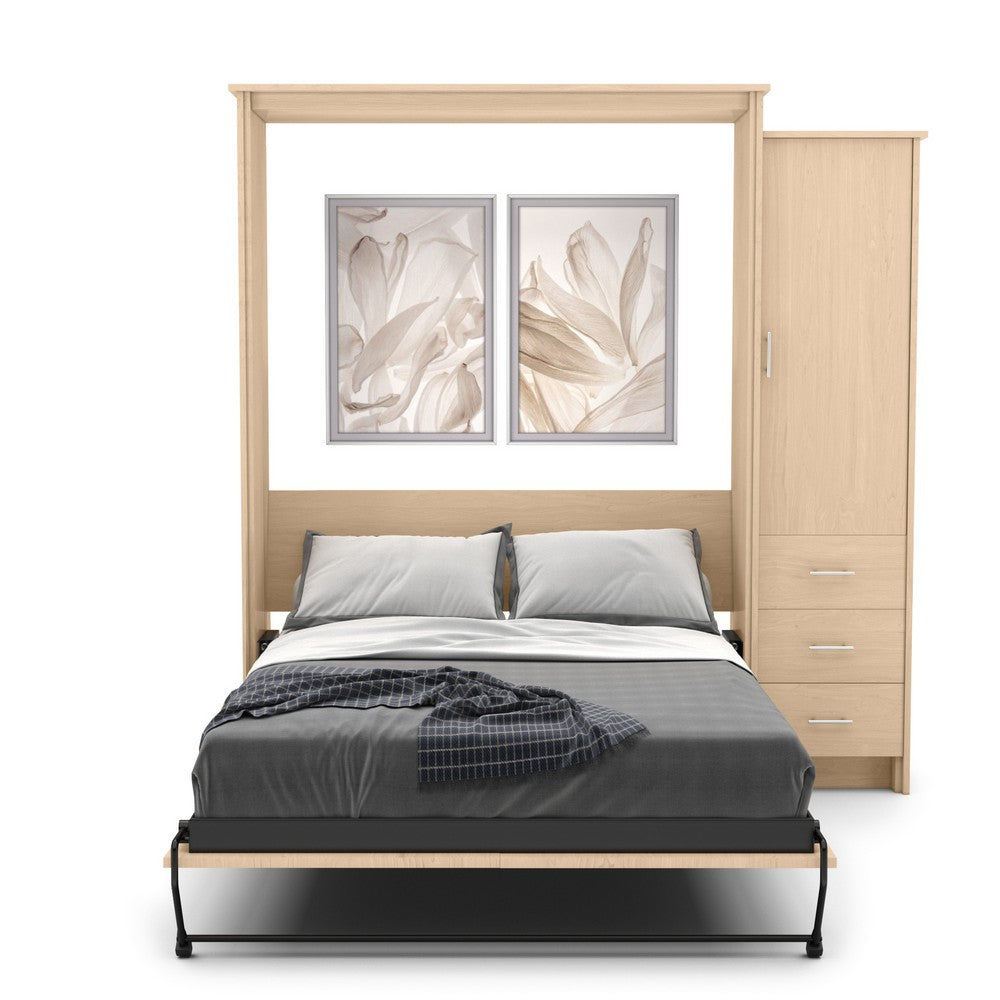 Twin Size Murphy Bed - Right Cabinet, Slab Style, Brushed Nickel Pulls - Murphy Door