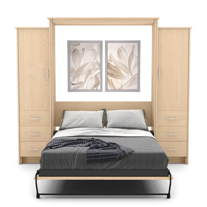Full Size Murphy Bed - Left & Right Cabinet, Slab Style, Brushed Nickel Pulls - Murphy Door