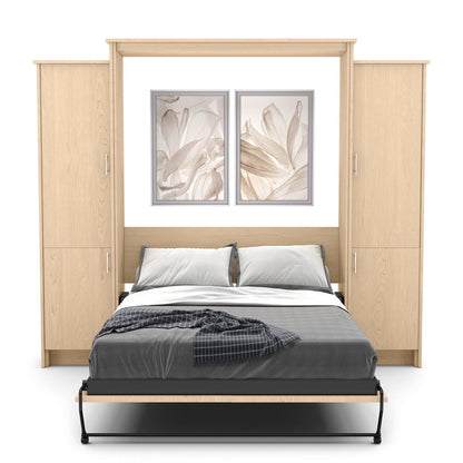 Full Size Murphy Bed - Left & Right Cabinet, Slab Style, Brushed Nickel Pulls - Murphy Door