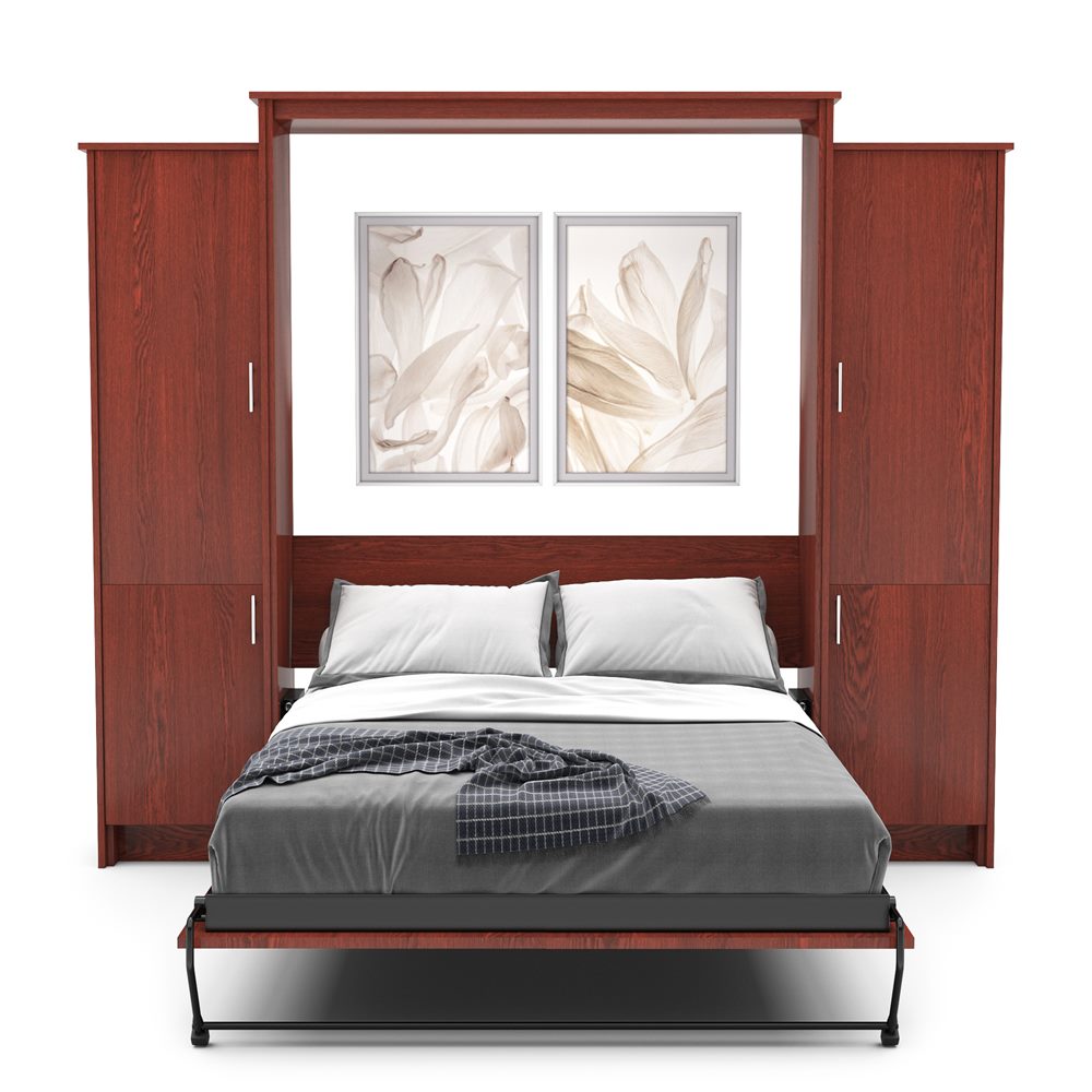 Full Size Murphy Bed - Left & Right Cabinet, Slab Style, Brushed Nickel Pulls - Murphy Door