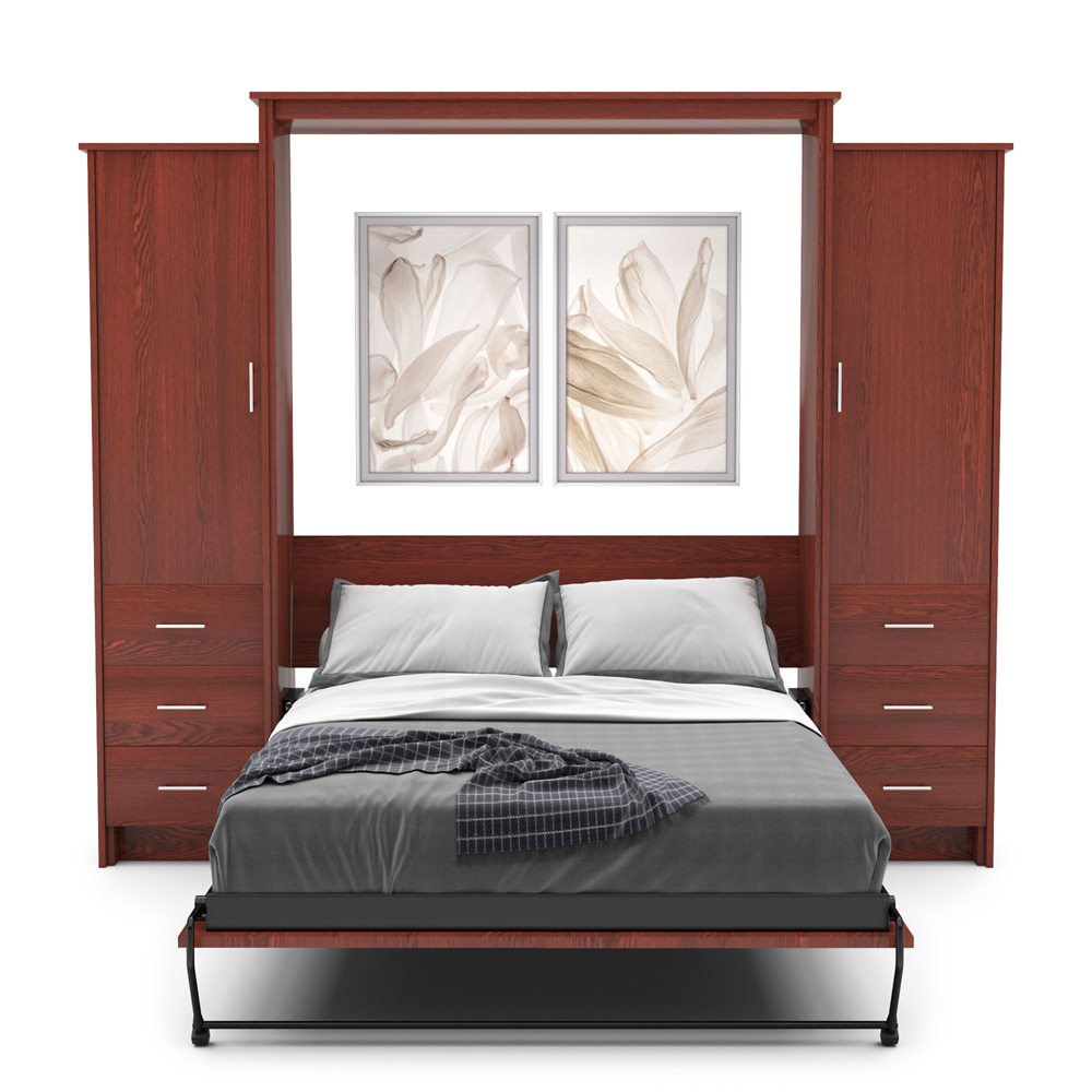 Full Size Murphy Bed - Left & Right Cabinet, Slab Style, Brushed Nickel Pulls - Murphy Door