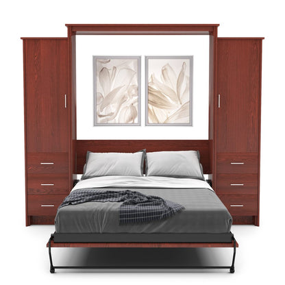 Full Size Murphy Bed - Left & Right Cabinet, Slab Style, Brushed Nickel Pulls - Murphy Door