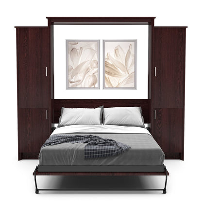 Full Size Murphy Bed - Left & Right Cabinet, Slab Style, Brushed Nickel Pulls - Murphy Door