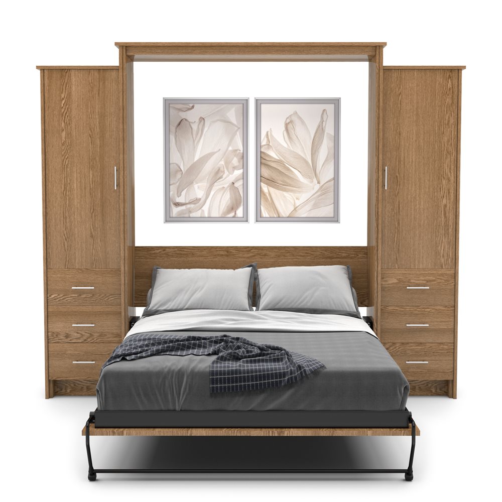 Full Size Murphy Bed - Left & Right Cabinet, Slab Style, Brushed Nickel Pulls - Murphy Door