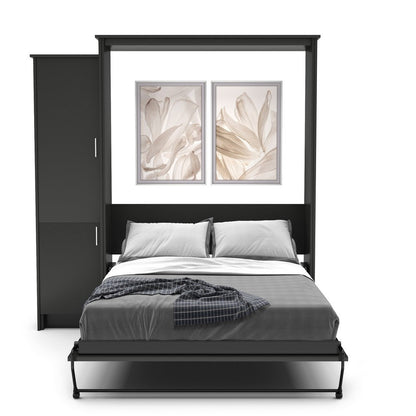 Full Size Murphy Bed - Left Cabinet, Slab Style, Brushed Nickel Pulls - Murphy Door, Inc.