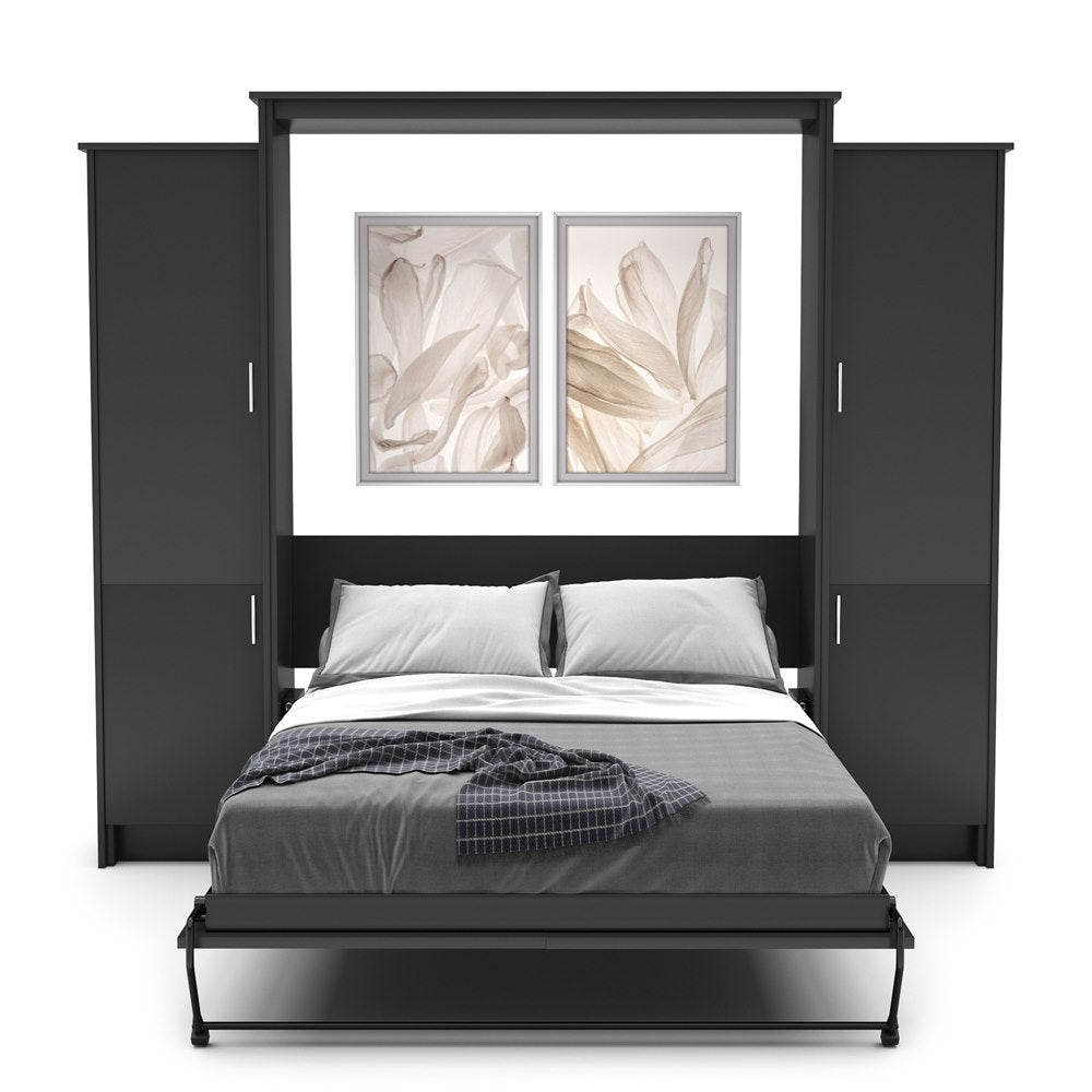 Full Size Murphy Bed - Left & Right Cabinet, Slab Style, Brushed Nickel Pulls - Murphy Door