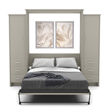 Full Size Murphy Bed - Left & Right Cabinet, Slab Style, Brushed Nickel Pulls - Murphy Door